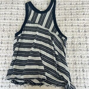 Free People Striped Blue and White Asymmetrical Tank Top